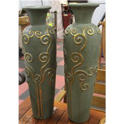 PAIR OF GREEN WITH GOLD TRIM VASES