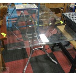 SILVER PLATED METAL VINTAGE TABLE BASE+GLASS TOP