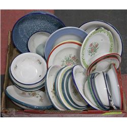 FLAT OF VINTAGE ENAMEL WARE