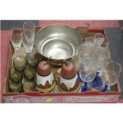 FLAT OF ESTATE CUP, WINE GLASSES ETC