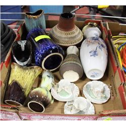 FLAT OF VASES, CUP SAUCERS ETC