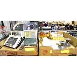 TWO FLATS OF ASSORTED PICTURE FRAMES, GLASSES ETC