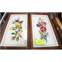 PAIR OF FRAMED FLORAL NEEDLEWORK PIECES-