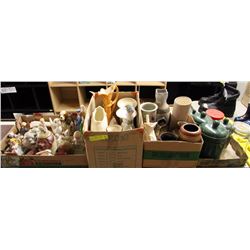 4 FLATS OF ASSORTED FIGURINES INCL PIGGIE TEA POT