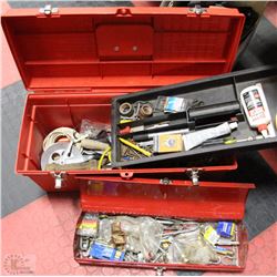 2 RED TOOL BOXES WITH CONTENTS