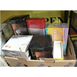 BOX OF NEW ITEMS INCL ELECTRIC WINDSHIELD SCRAPER