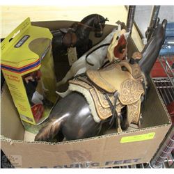 FLAT OF MISC HORSE FIGURINES-SOME LEATHER