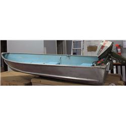 12FT ALUMINUM BOAT WITH 6HP JOHNSON OUTBOARD AND PADDLES