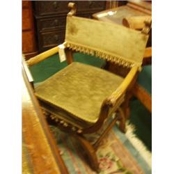 Walnut x framed chair with applied carved …