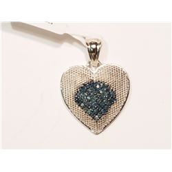 #12-STERLING SILVER BLUE DIAMOND HEART PENDANT
