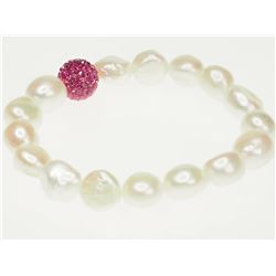 #15-FRESHWATER PEARL BRACELET WITH PINK CRYSTAL