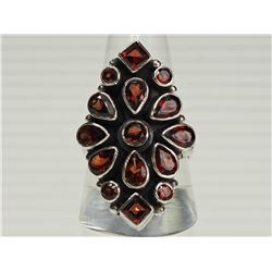 #26-STERLING SILVER LARGE GARNET RING