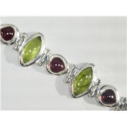 #35-STERLING SILVER PERIDOT AND GARNET BRACELET