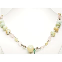 #44-STERLING SILVER ROSE QUARTZ AND OPAL NECKLACE
