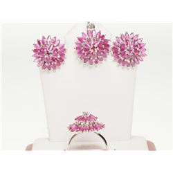#49-STERLING SILVER RUBY PENDANT, EARRING &