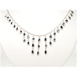 #50-STERLING SILVER SAPPHIRE (32.0CT) DROP NECKLACE