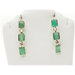 #33-14KT GOLD EMERALD (3.5CT) AND DIAMOND (0.2CT) EARRINGS