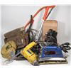 Image 1 : BOX WITH ASSORTED TOOLS, INCL SEAMER,SAW, DRILL