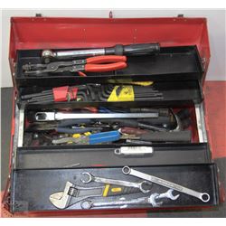 RED TOOL BOX WITH CONTENTS INCLUDING TORQUE