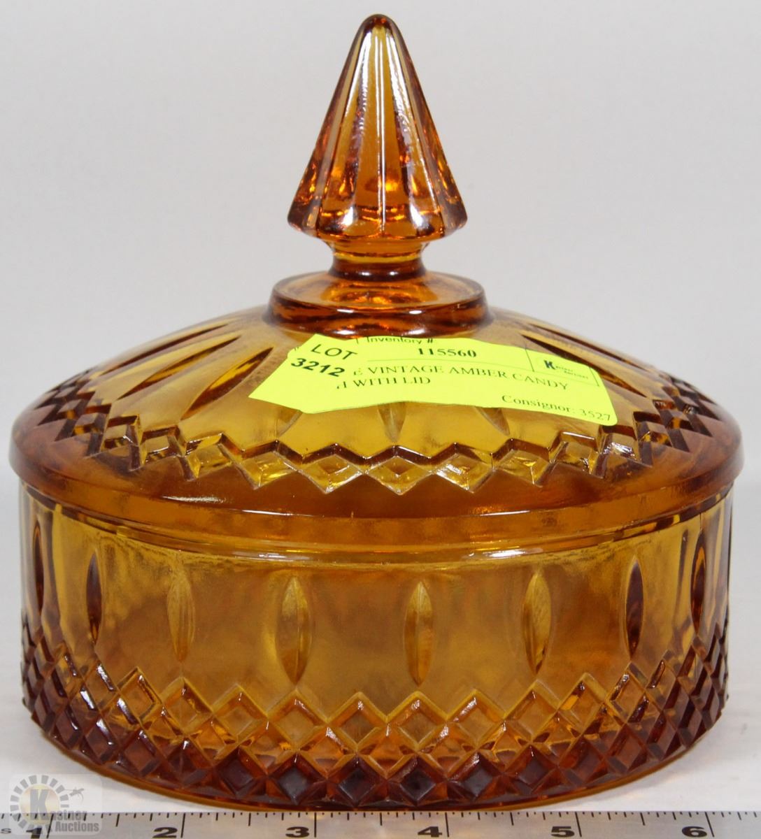 LARGE VINTAGE AMBER CANDY DISH WITH LID