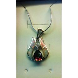 MYSTIC TOPAZ, FIRE OPAL & CRYSTAL PENDANT ON