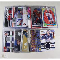 BOX OF 50 NHL CARDS INCLUDING JERSEY'S, AUTO'S,