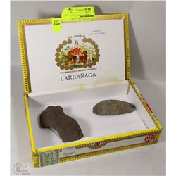 ANCIENT AXE HEAD & SCRAPING TOOL IN CIGAR BOX