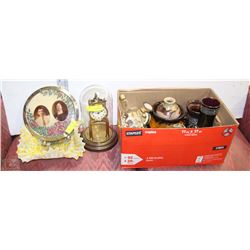 SHELF LOT OF ASSORTED HOUSEHOLD INCLUDING HANDMADE