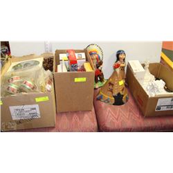 SHELF LOT OF CHRISTMAS DECOR, REMOTE CAR STARTER,