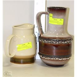 SET OF 2 ESTATE POTTERY HANDLED JUGS W/MARKINGS ON