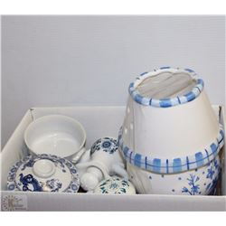 BOX WITH BLUE & WHITE CANDLE LAMP, AVON