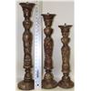 Image 1 : SET OF THREE HAND CARVED WOOD CANDLE STANDS