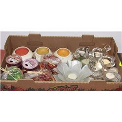 LARGE FLAT OF CANDLE HOLDERS & CANDLES