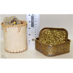 PAIR OF MOCCASINS WITH BRASS BOX