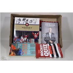 FLAT OF ASSORTED HOCKEY BOOKS INCL HOCKEY QUIZ