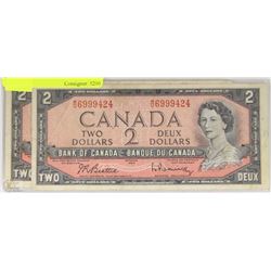 LOT OF 2 -1954 CANADIAN $2.00 BILLS