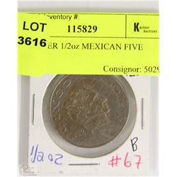 1972 SILVER 1/2oz MEXICAN FIVE PESOS