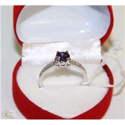 #10)NATURAL AMETHYST & CZ  .925 SILVER RING SIZE 8