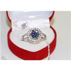 #12)TURKSIH SAPPHIRE & CZ  .925 SILVER RING SIZE 9