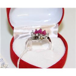 #7)NATURAL RUBY & CZ .925 SILVER RING SIZE 7