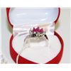 Image 1 : #7)NATURAL RUBY & CZ .925 SILVER RING SIZE 7