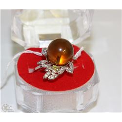 #16)NATURAL AMBER .925 SILVER RING SIZE 8