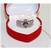 Image 1 : #11)NATURAL AMETHYST & CZ  .925 SILVER RING SIZE 7