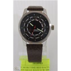NEW MORETIME RED RACING SERIES MENS WATCH W/ BROWN
