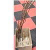 Image 1 : TALL GLASS VASE WITH DECORATIVE STICKS, 2 CANDLE