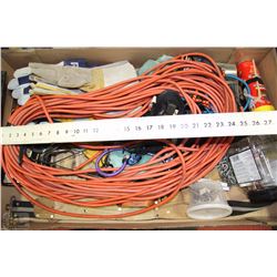 LARGE BOX OF ASSORTED TOOLS, ACCESSORIES, &