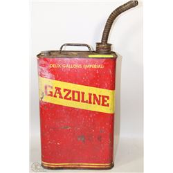 VINTAGE 2 IMPERIAL GALLONS GASOLINE JERRY CAN