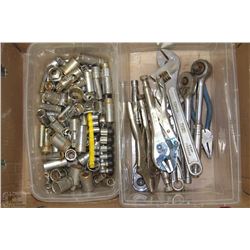 LOT OF ASSORTED SOCKETS AND VISES AND MORE
