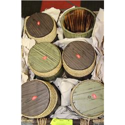 SQUARE WICKER BASKET WITH 6 SMALL WOODEN BASKETS