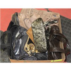 BOX W/10 PURSES - MOSTLY LEATHER